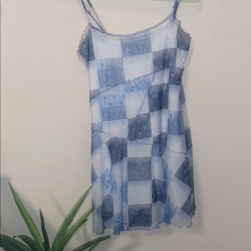Urban Outfitters Blue and White Checkered Mini Dress